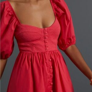 Anthropologie Elegant Red Puff Sleeve Dress size S
